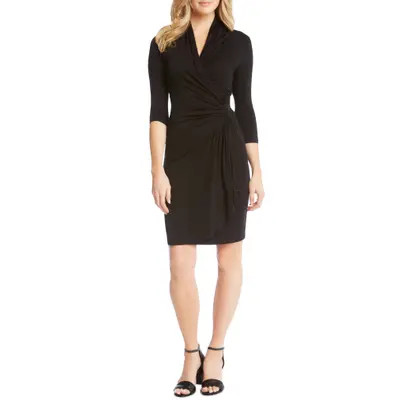 Karen Kane Cascade Faux Wrap Dress in Navy at Nordstrom, Size Small P | Nordstrom
