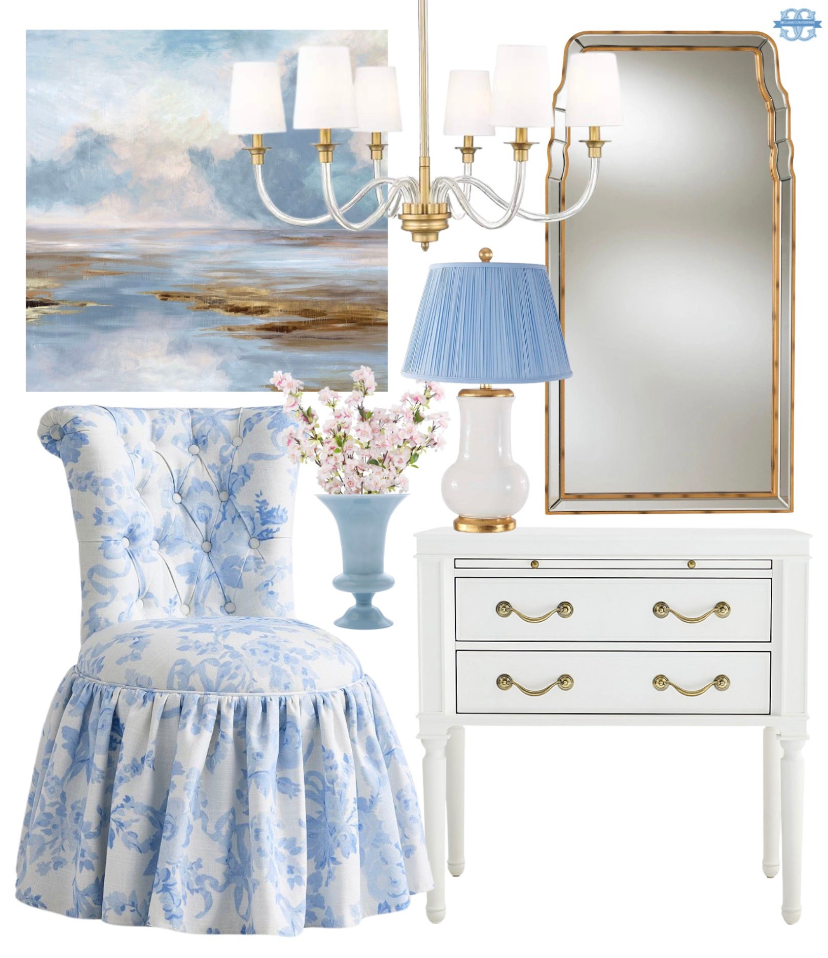Classic Grandmillennial home finds🩵

Home Decor, Blue and White, Nightstand, Mirror, Vanity Chair, Art, Chandelierr 

#LTKHome