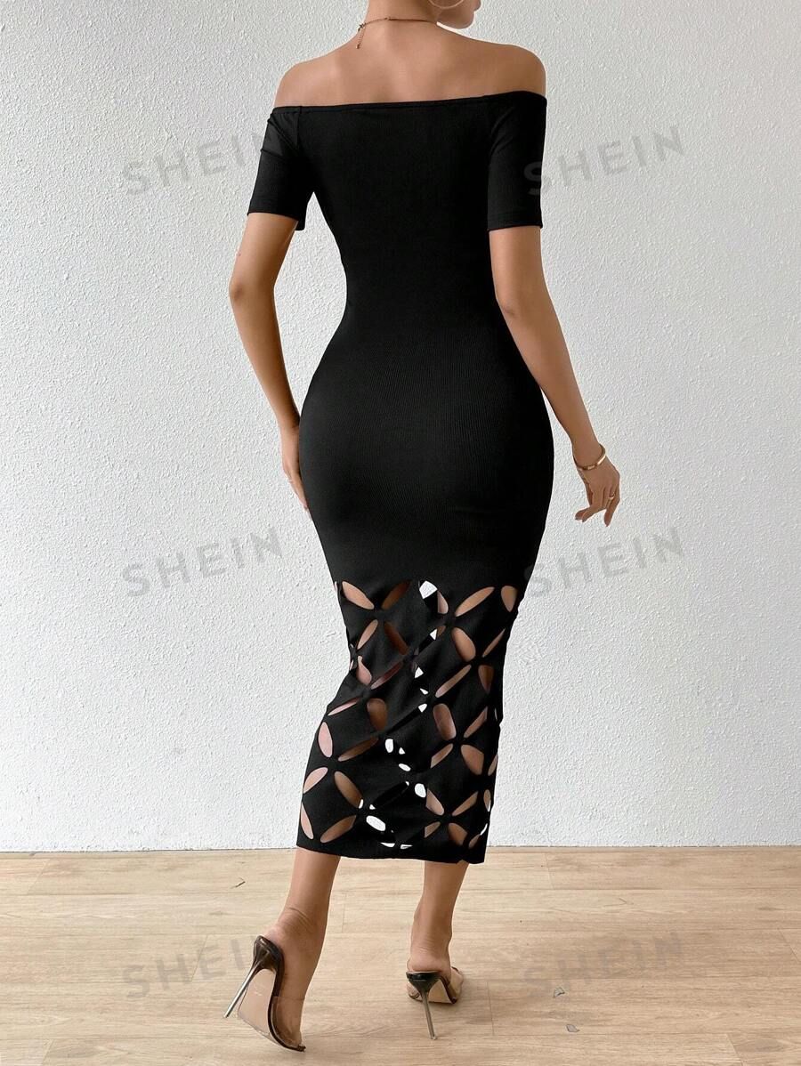 SHEIN Privé Off Shoulder Hollow Out Bodycon Dress | SHEIN