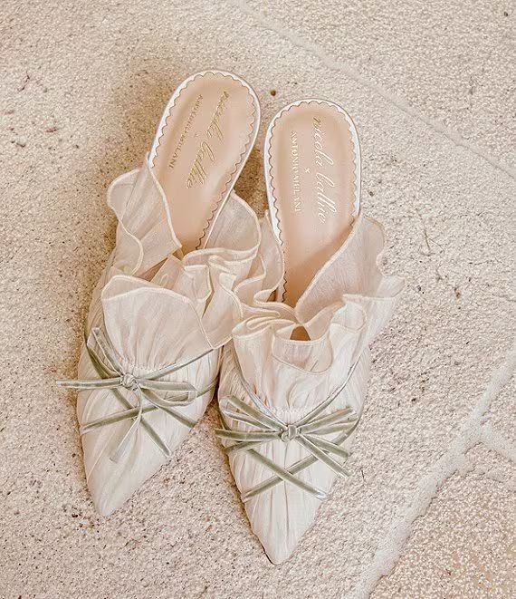 x Nicola Bathie Sophia Chiffon Velvet Bow Dress Mules | Dillard's