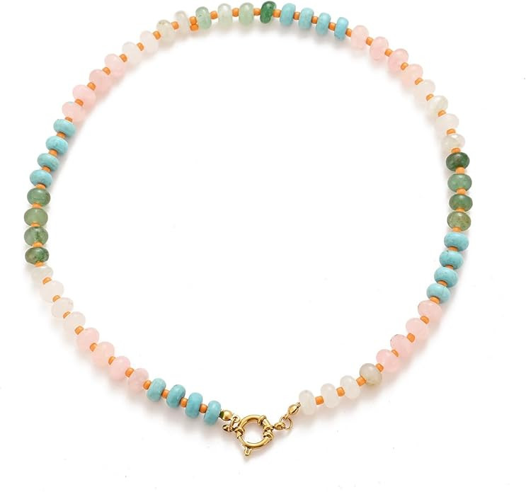 MIFYNN Natural Stone Beaded Necklace for Women Boho Rainbow Charm Necklace Colorful Beads Choker ... | Amazon (US)