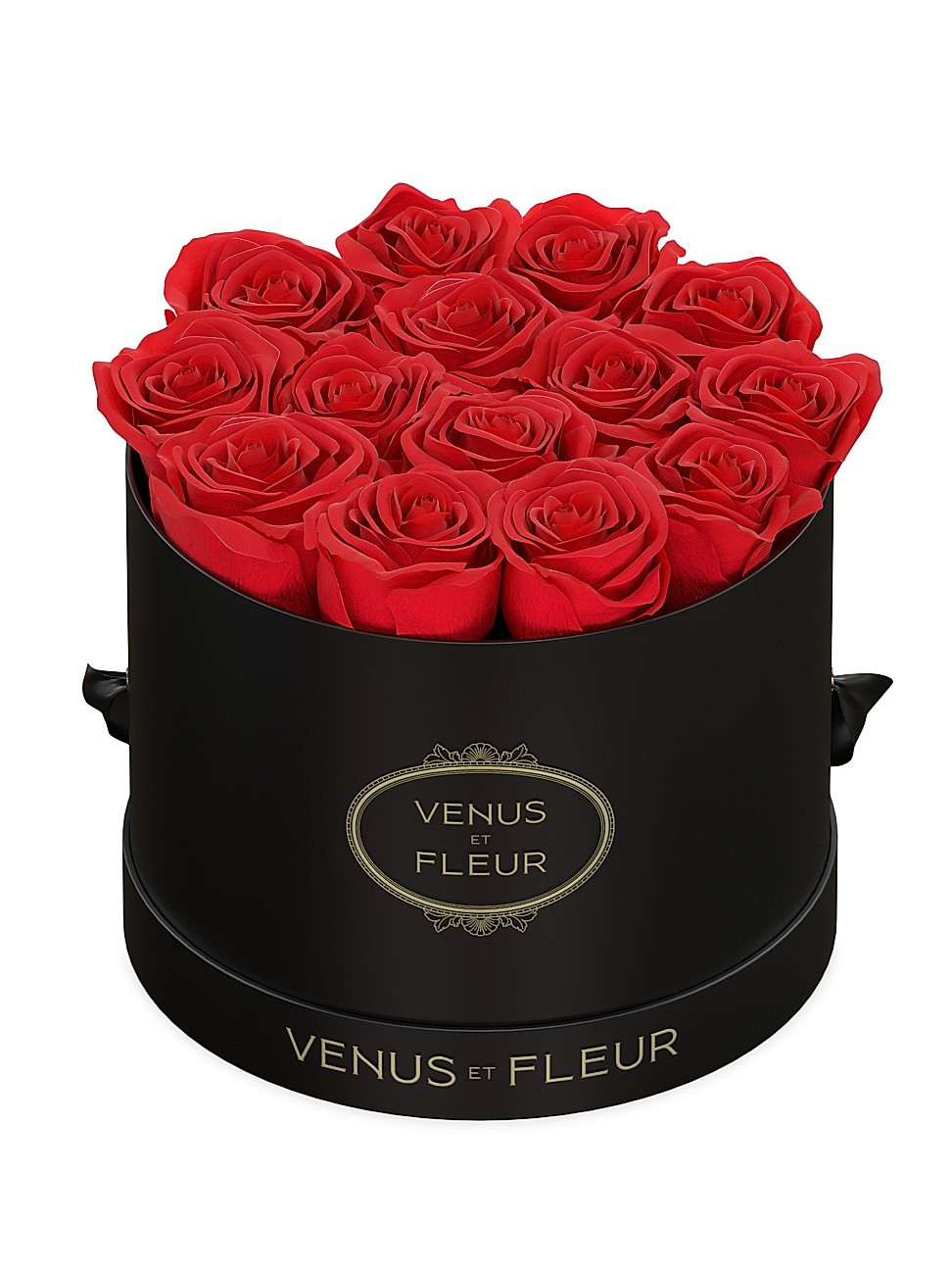 Venus ET Fleur Classic Small Round Box with Pure White Roses - Black | Saks Fifth Avenue