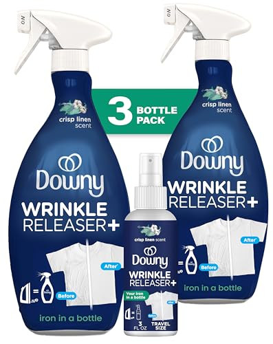 Downy Wrinkle Releaser Spray | All In One Wrinkle Release Spray, Odor Eliminator, Static Remover | Fabric Refresher & Ironing Aid for Clothes | 16.9 Fl Oz (Pack of 2) & 3 FL Oz, Crisp Linen Scent | Amazon (US)