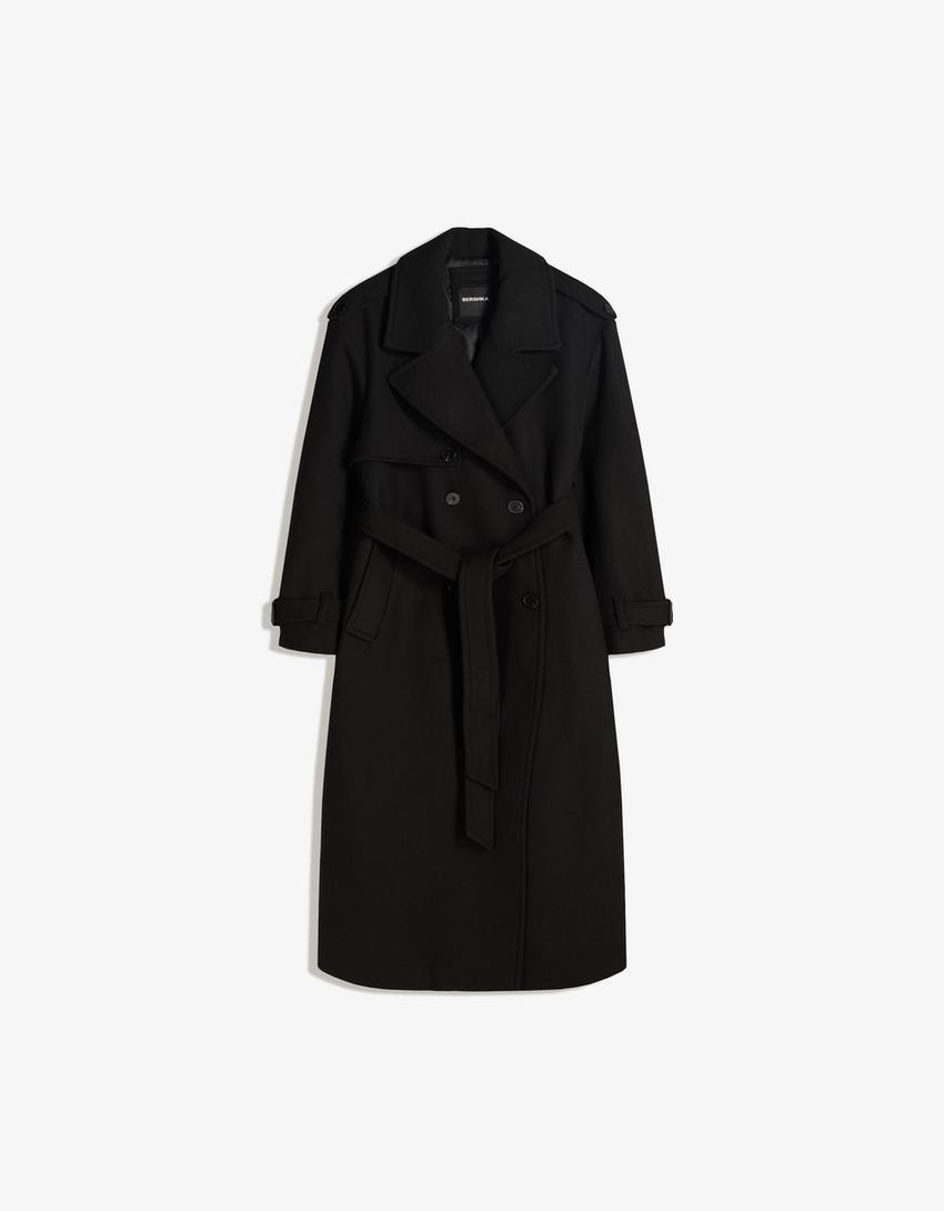 Oversize felt texture trench coat - Jackets and trench - Women | Bershka GB