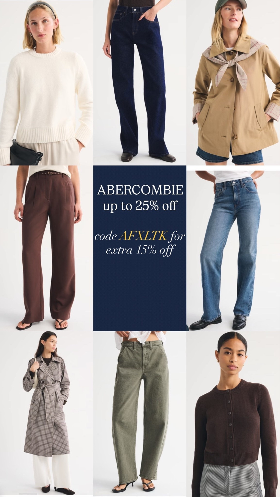 Abercrombie sale use code AFXLTK for extra off

#LTKautumn #LTKjeans #LTKsale