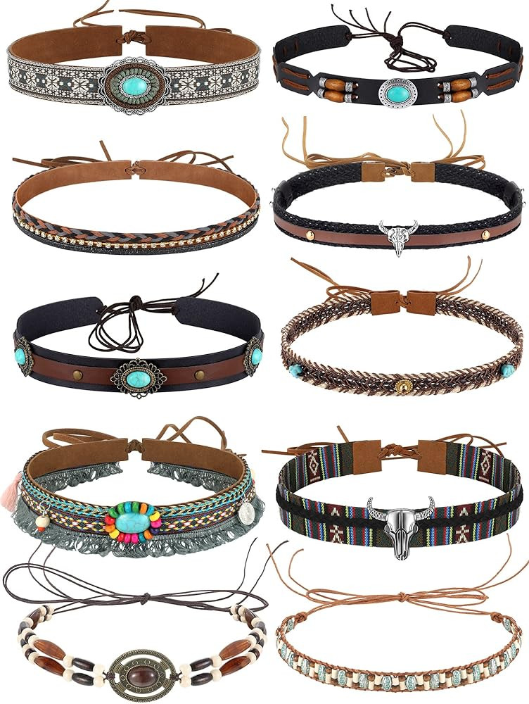 10 Pcs Cowboy Hat Bands Ethnic Western Hat Belts Rural Cowgirl Turquoise Hatbands Beaded Cowboy H... | Amazon (US)