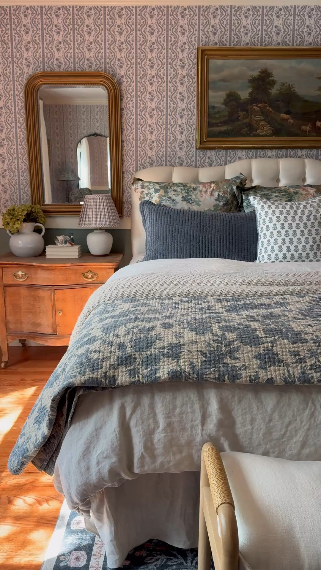 Bedroom inspo… layered bedding, linen duvet, linen bedskirt, reversible floral quilt, floral peel and stick wallpaper, scallop reversible velvet sham, toile skirt percale sham, block print pillow, arched gold mirror, floral cloud pile Loloi rug , chunky knit throw blankett

#LTKHome #LTKSaleAlert #LTKSeasonal