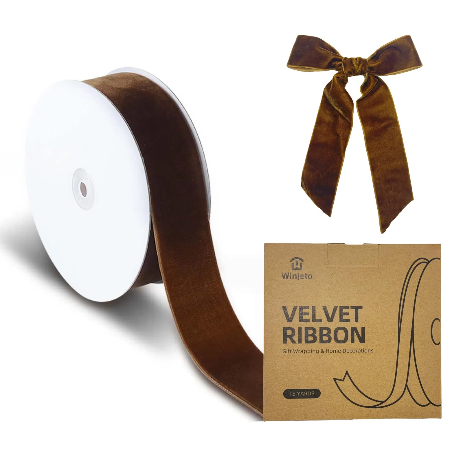 15 Yards Velvet Ribbon 1-1/2 Inch Single Face Brown Velvet Ribbon Spool Prefect for Wedding, Ribb... | Amazon (US)