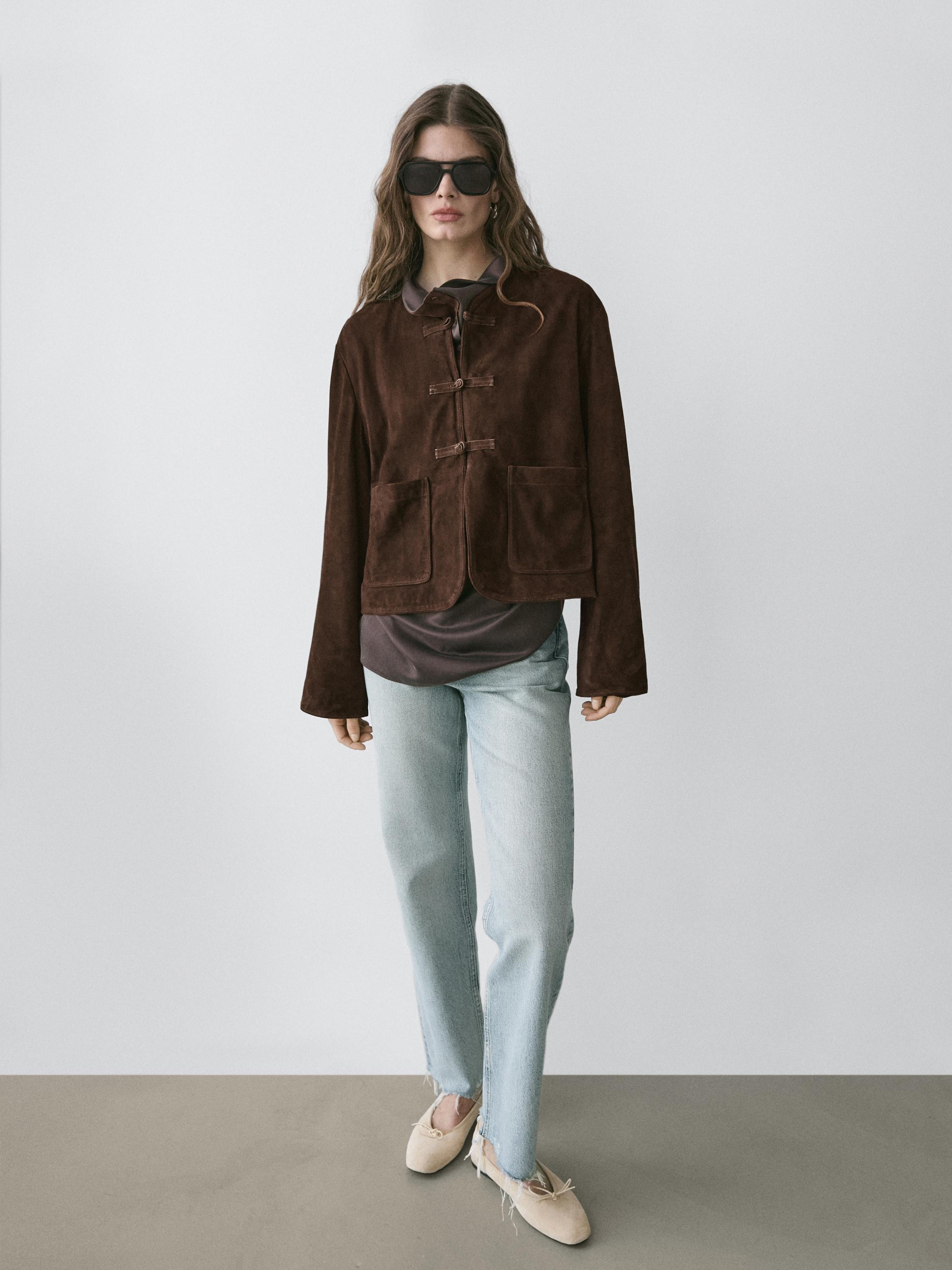 Short suede leather jacket | Massimo Dutti UK