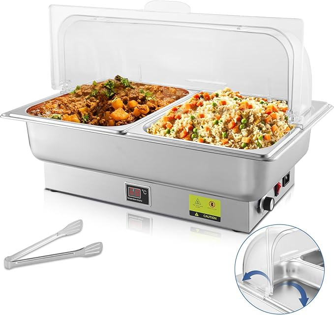 Electric Chafing Dish, 2 x 4.5QT Half Size Electric Chafing Dish Buffet Set with Rotary Knob Adju... | Amazon (US)