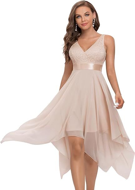 Ever-Pretty Womens Deep V Neck A Line Lace Chiffon Cocktail Dress 0207 | Amazon (US)