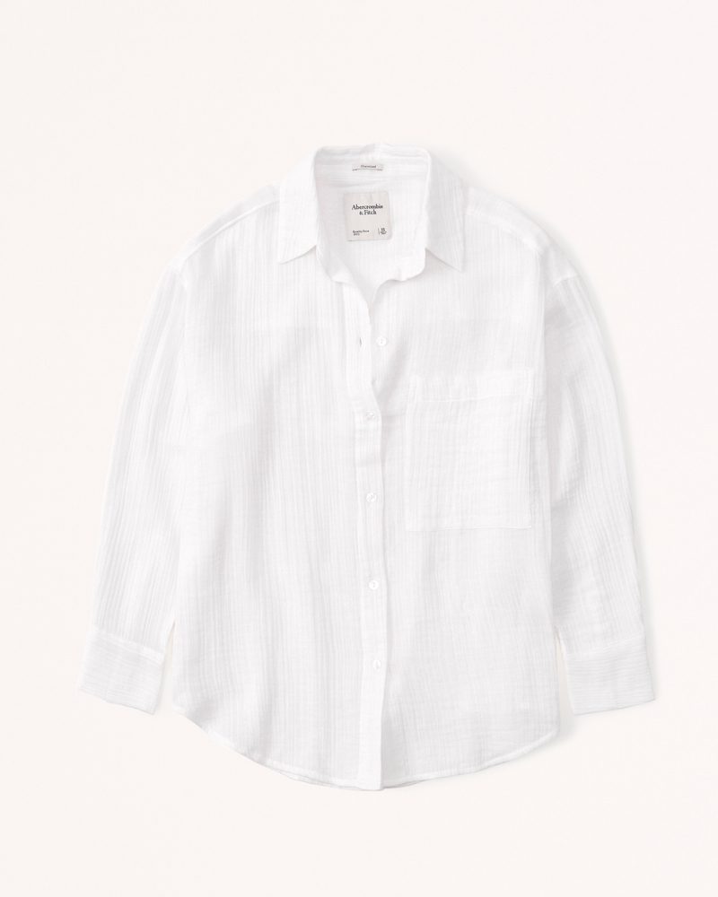 Abercrombie & Fitch Women's Oversized Gauzy Shirt in White - Size XS | Abercrombie & Fitch (US)
