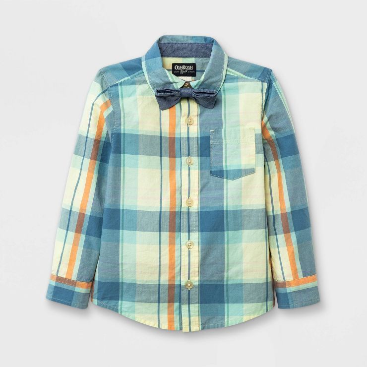 OshKosh B'gosh Toddler Boys' Plaid Long Sleeve Button-Down Shirt & Bow Tie Set - Yellow | Target