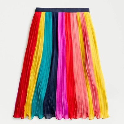 NWT J.Crew Sunburst Pleated Midi in Rainbow Colorblock Stripe A-line Skirt 12P | eBay US