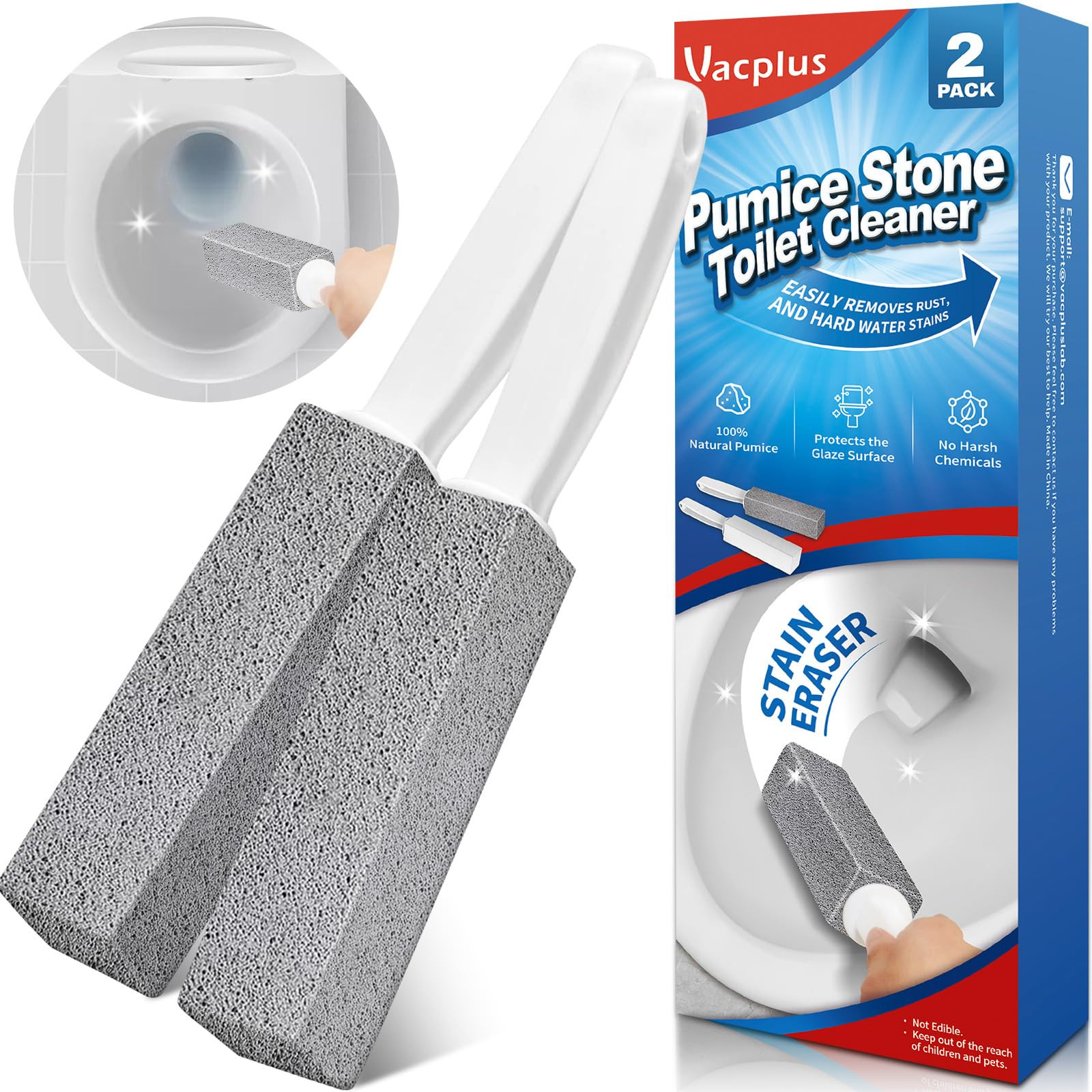 Vacplus Toilet Brush - Toilet Bowl Cleaners with Extra Long Handle, 100% Pumice Stone for Toilet ... | Amazon (US)