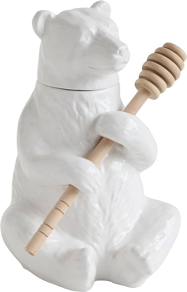 Creative Co-Op White Bear Shaped Honey Pot with Lid & Bamboo Dipper | Amazon (US)