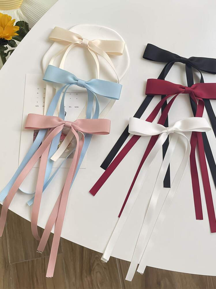 6 PCS Hair Bows For Women, Satin Hair Ribbon Hair Bows Metal Bow Hair Clips With Long Tail, Tassel Bowknot Hair Clips Hair Barrettes Hair Accessories For Women Girls Teens Claw Clips, School Stuff | SHEIN