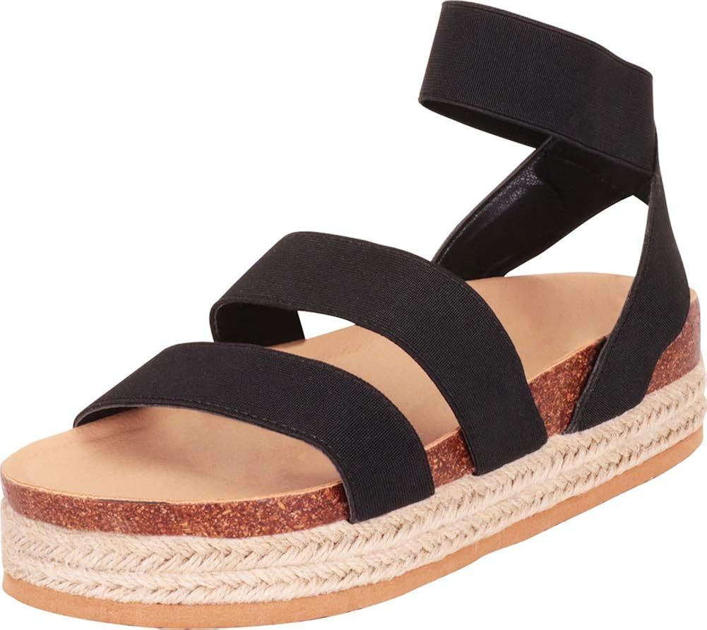Cambridge Select Women's Open Toe Stretch Strappy Chunky Espadrille Flatform Sandal | Amazon (US)