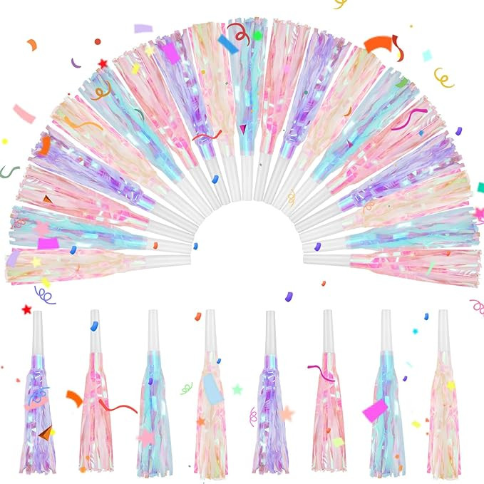 24 Pcs Party Blowers Noise Makers Mermaid Unicorn Pink Purple Pastel Party Horns Favor Glitter Me... | Amazon (US)