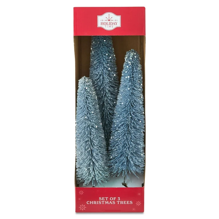 3-Piece Christmas Pine Tree Tabletop Decorations, Silver, by Holiday Time | Walmart (US)