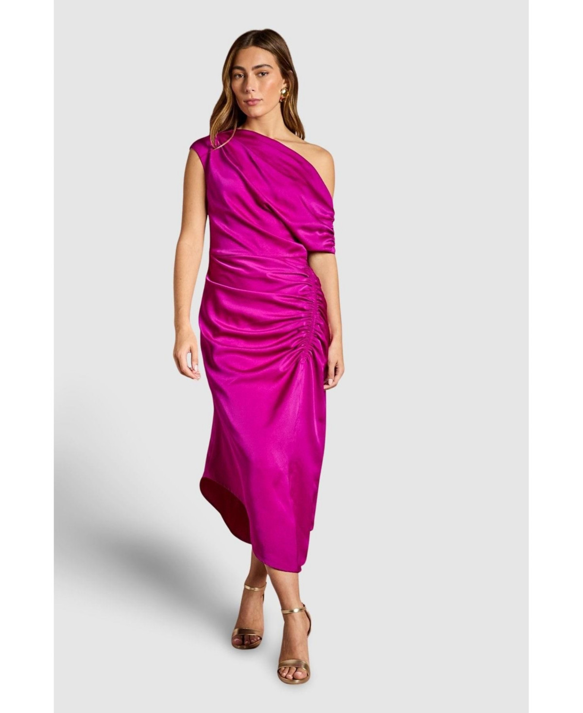 Coast Women's Satin One Shoulder Midi Dress - Dark pink | Macy's