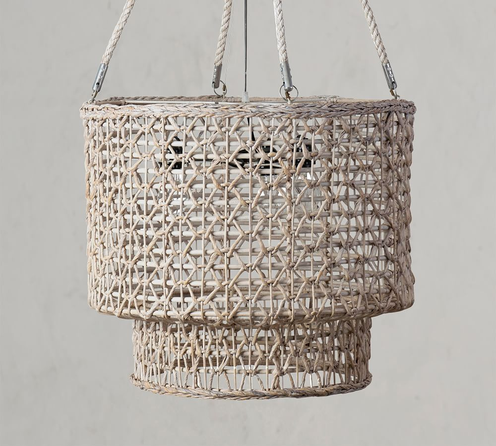 Open Weave Rattan Tiered Pendant | Pottery Barn (US)