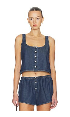 Good American Denim Button Front Tank Top in Indigo1187 from Revolve.com | Revolve Clothing (Global)