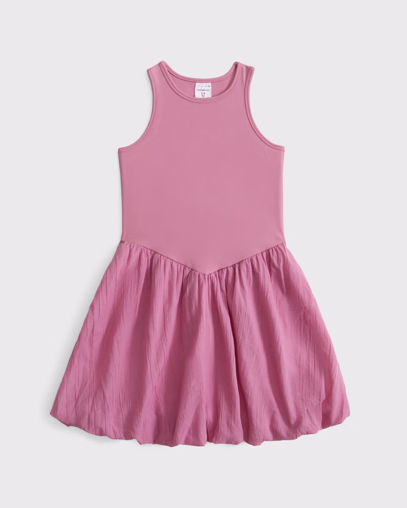 mixed fabric bubble hem mini dress | Abercrombie & Fitch (US)