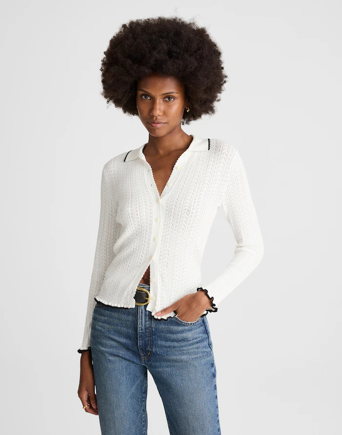 Ruffle-Trim Pointelle Cardigan | Madewell
