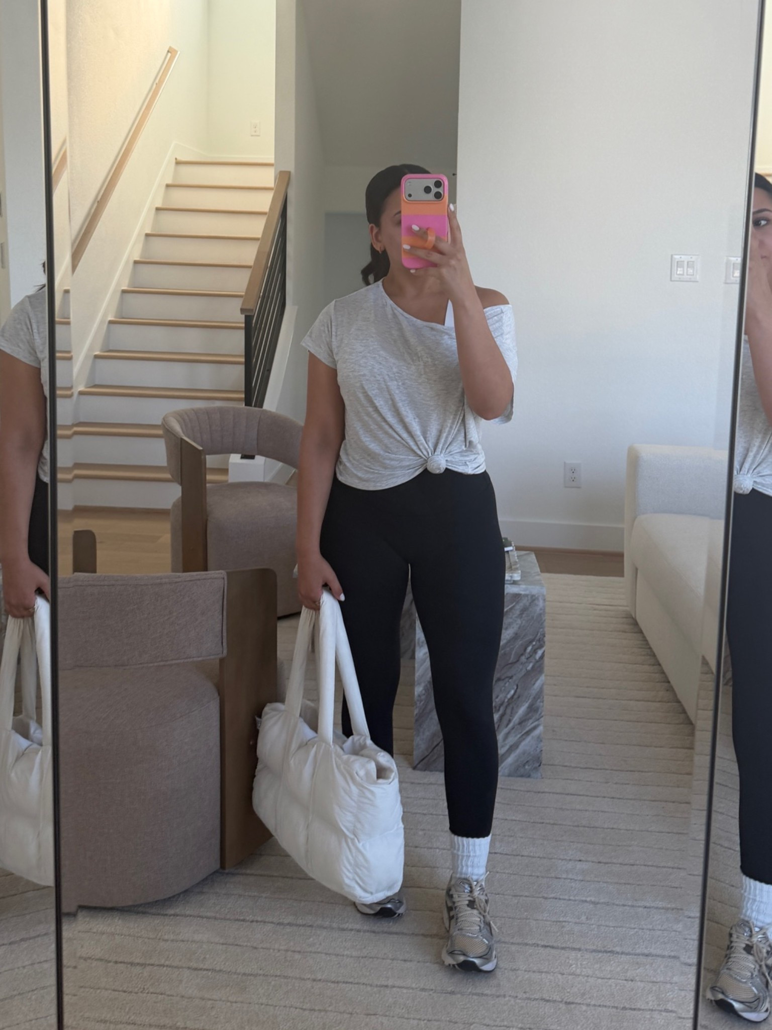 Sports bra: small
Tee: small
Leggings: small
Sneakers: 4.5 men 
White socks 
Puffer tote bag

#LTKdayinmylife #LTKgrwm #LTKActive