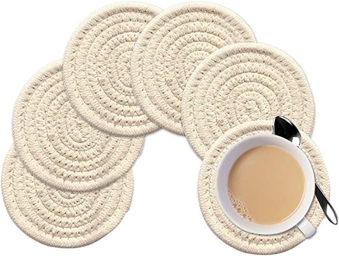 Gracelife 6pcs Cup Mat Pure Cotton Thread Weave Round Drink Hot Pads Mats Set Absorbent Scald-Pro... | Amazon (US)