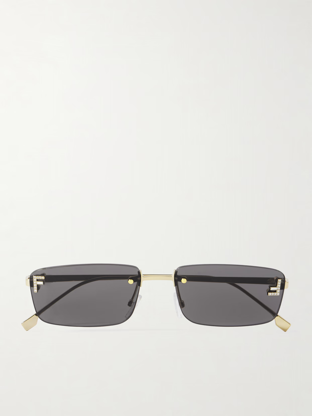 Fendi Eyewear - Fendi First Rectangular-frame Crystal-embellished Gold-tone Sunglasses - Silver | NET-A-PORTER (US)