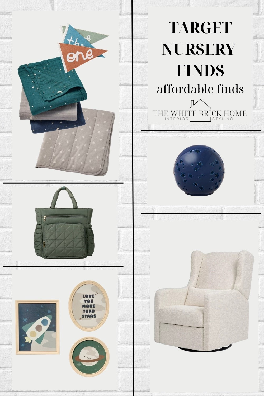 Adorable nursery finds from Target! I love the color of this diaper bag, and these wall art prints would look fun above a crib! 

Nursery, nursery decor, nursery finds, home decor, nursery ideas, nursery bedding, glider, rocker, nursery decor ideas, diaper bag, affordable diaper bag, nursery wall art, moon nursery, star nursery, nursery ideas, baby boy, Target nursery, target home, target decor ideas  

#LTKBump #LTKBaby #LTKHome