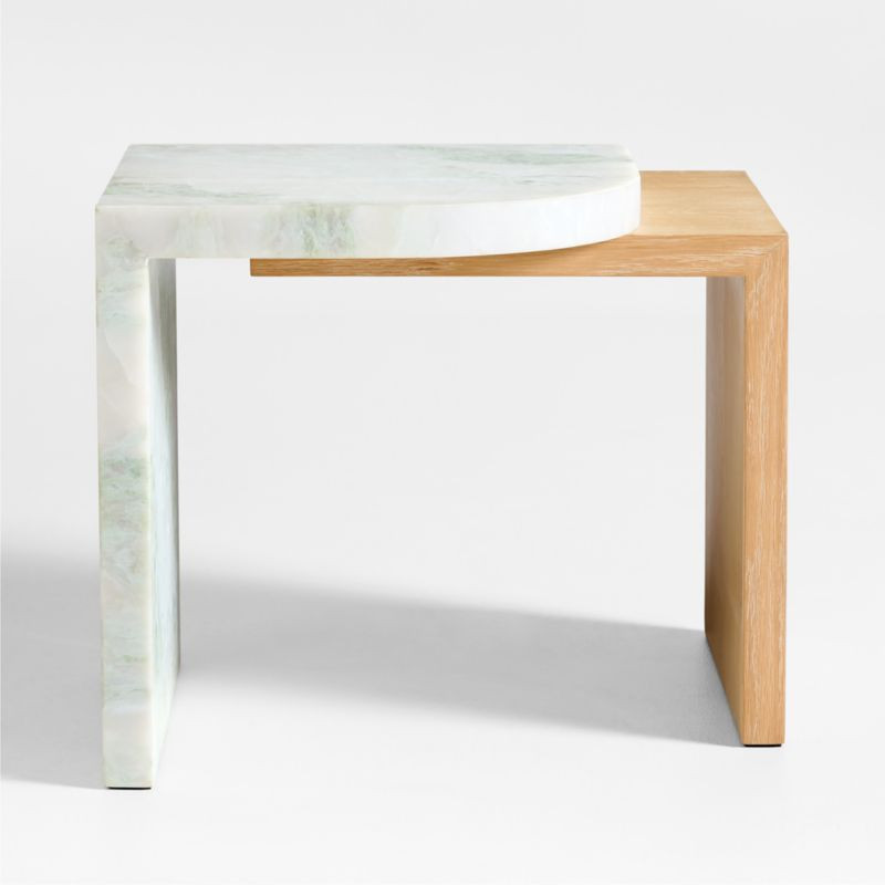 Laurel Canyon Natural Oak Wood and Marble 24" Layered End Table by Brigette Romanek | Crate & Bar... | Crate & Barrel