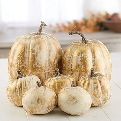 Factory Direct Craft Package of 7 Modern White and Gold Artificial Pumpkins for Halloween, Fall a... | Amazon (US)