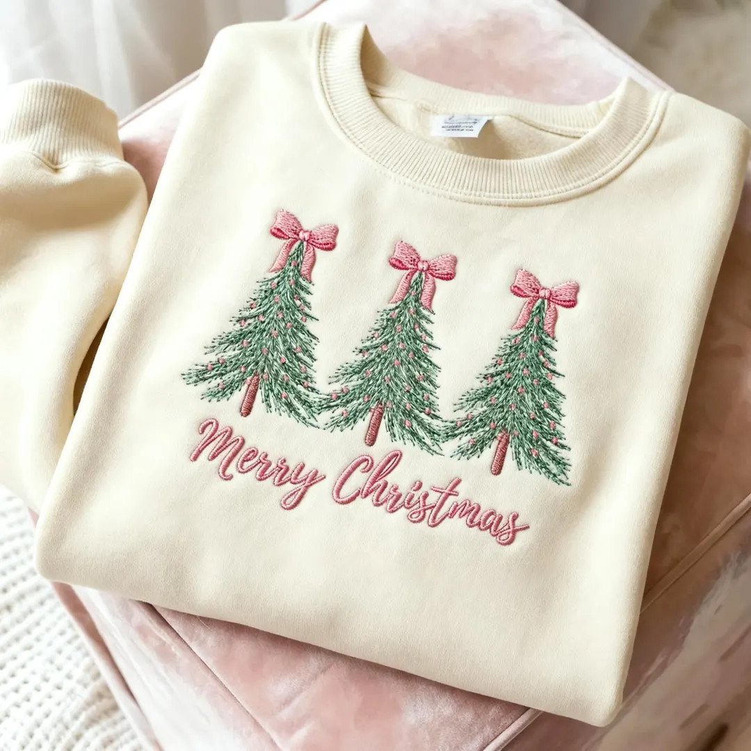 Embroidered Merry Christmas Tree Sweatshirt,embroidered Christmas Coquette Sweatshirt,embroidered... | Etsy (US)