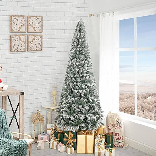 Naomi Home Salzburg Frosted Slim Artificial Christmas Tree with Lights, Prelit Christmas Tree, Pi... | Amazon (US)