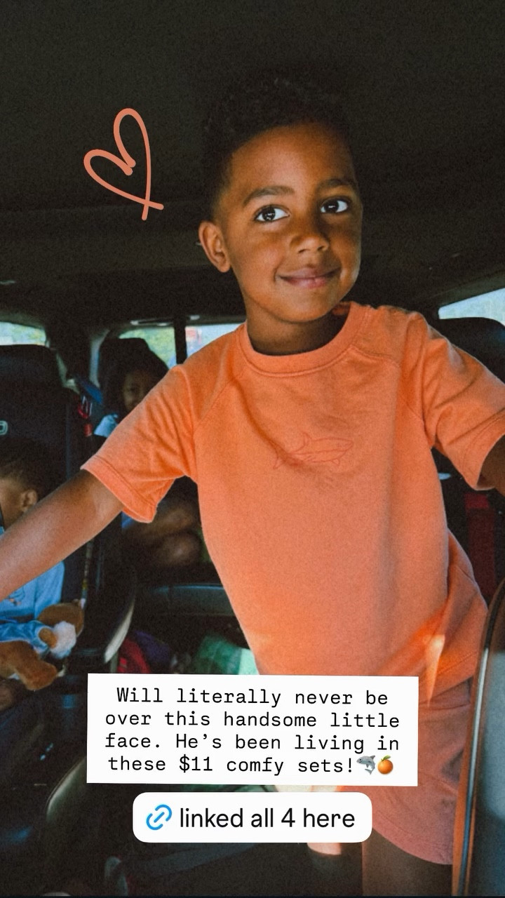 Will literally never be over this handsome little face. He’s been living in these $11 comfy sets!🦈🍊