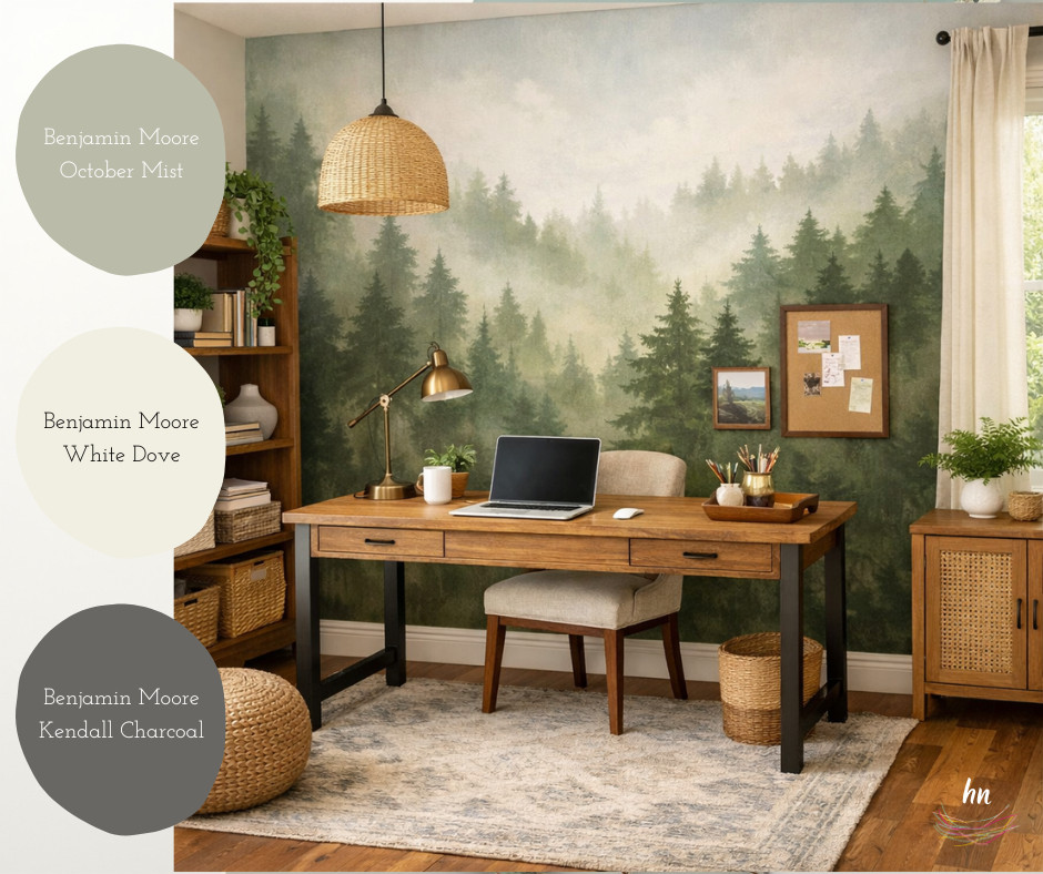 Bring the outside your home office with a nature-inspired color palette and decorating ideas like a beautiful mural 🌳💚⛰️🪻 

 #LTKHome