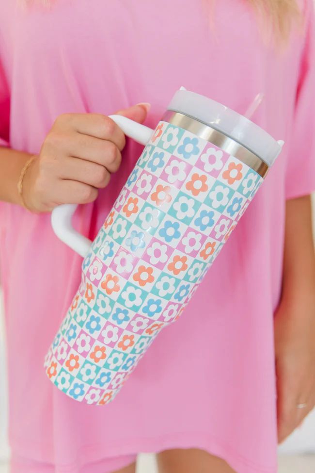 Sippin' Pretty In Meadow Mosaic 40 oz Drink Tumbler With Lid And Straw DOORBUSTER | Pink Lily