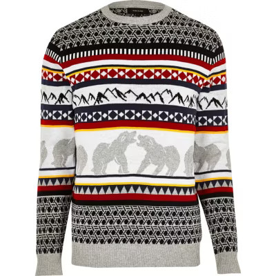 Grey polar bear fairisle Christmas jumper | River Island (UK & IE)