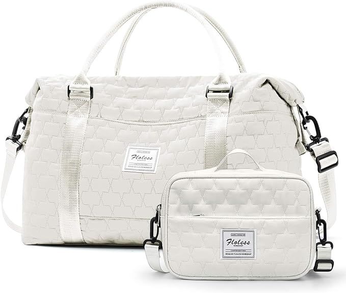 Womens Weekender Gym Duffel Bags White Cute Travel Tote Bag with Toiletry Bag Carry On Bag Overni... | Amazon (US)