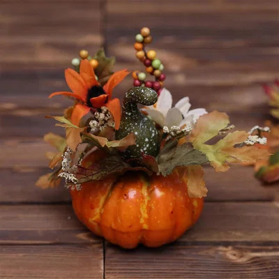 Fall Pumpkin Decor Small Orange Pumpkins, Artificial Flower Plant Maple Leaf Fall Centerpieces for Tables Decorations Outdoor Thanksgiving Harvest Wed | Wayfair North America