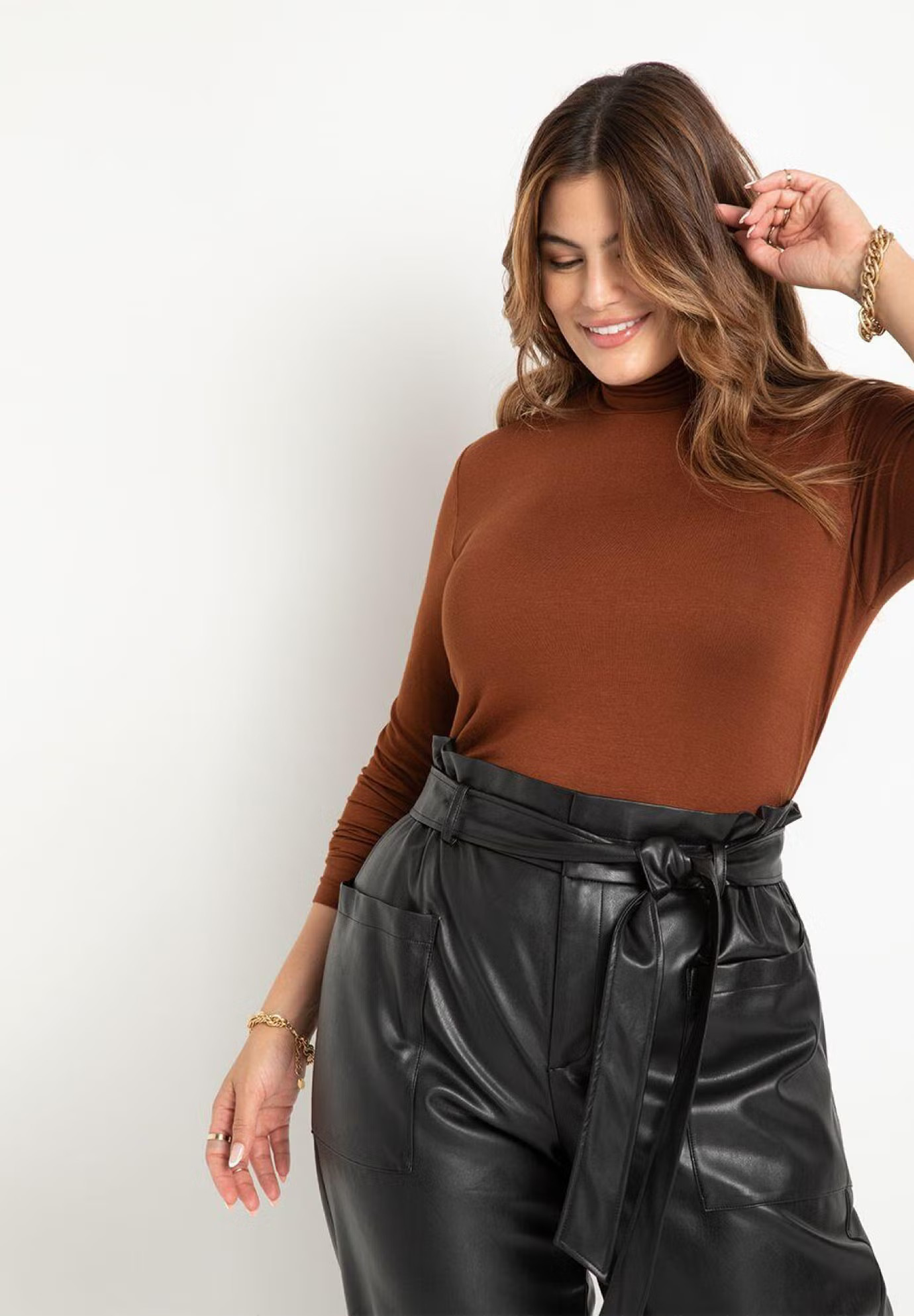 Layering Turtleneck Close Fit Stretch Top, Totally Black | Eloquii