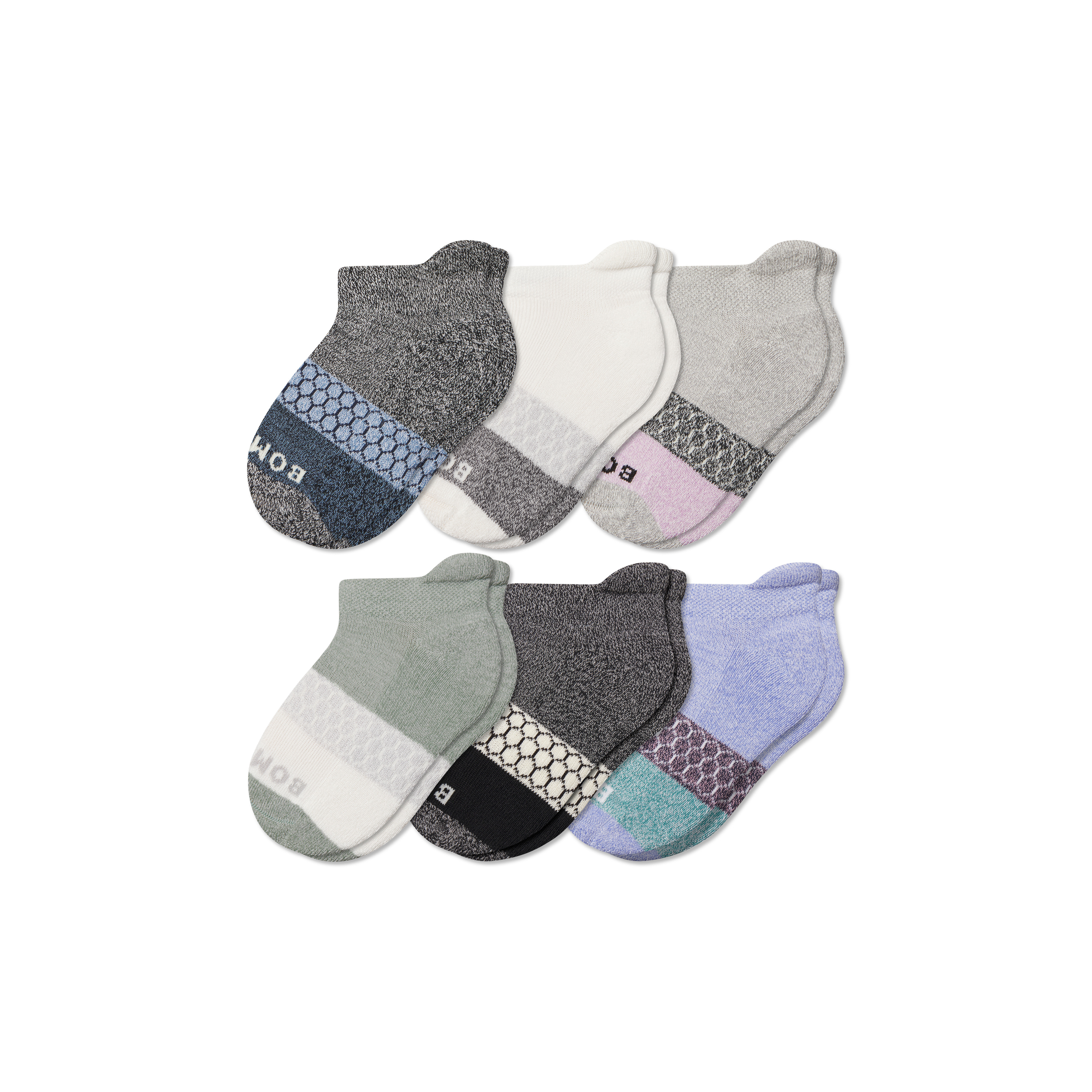 Junior Tri-Block Ankle Sock 6-Pack - Mixed - J - Cotton Blend - Bombas | Bombas