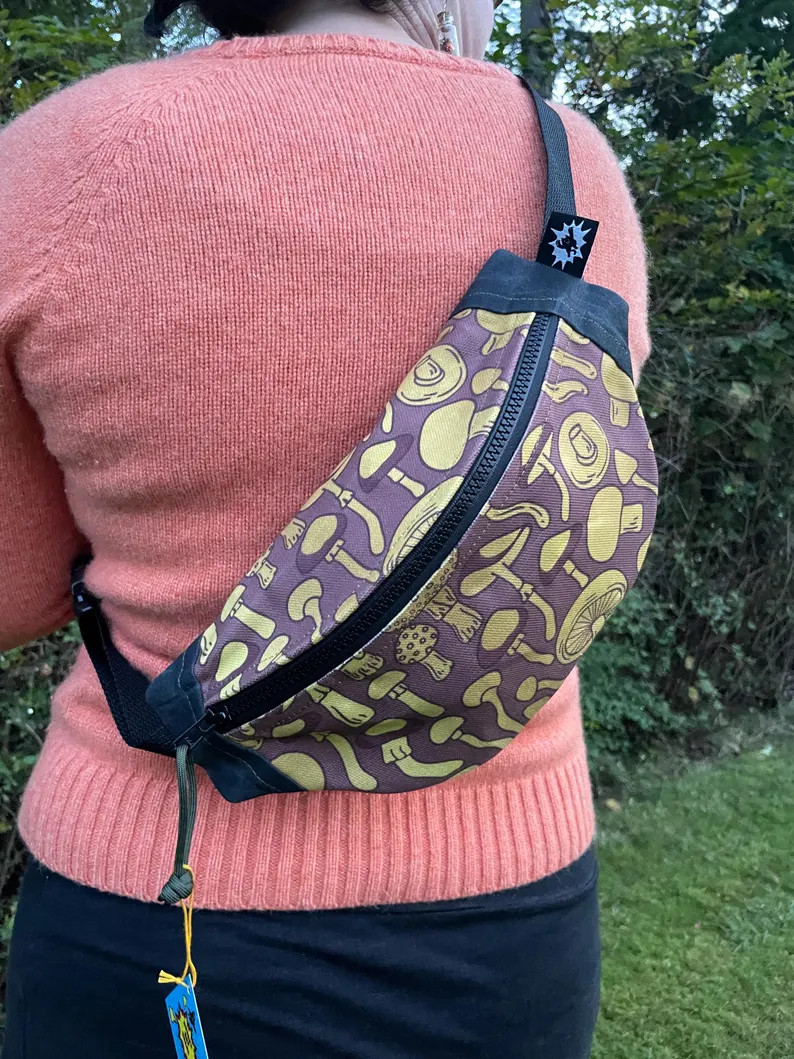 Mushroom Foraging Waxed Canvas Sling Bag for Women or Men Bum Bag Canvas Hip Bag Cross Body Waist... | Etsy (US)