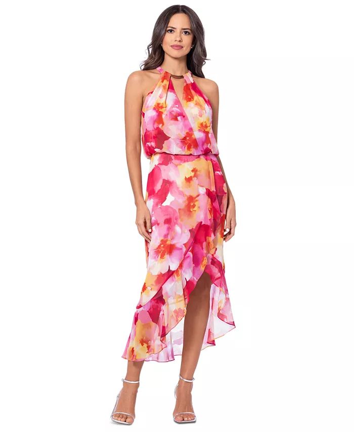 XSCAPE Women's Floral-Print Halter High-Low Dress - Macy's | Macy's