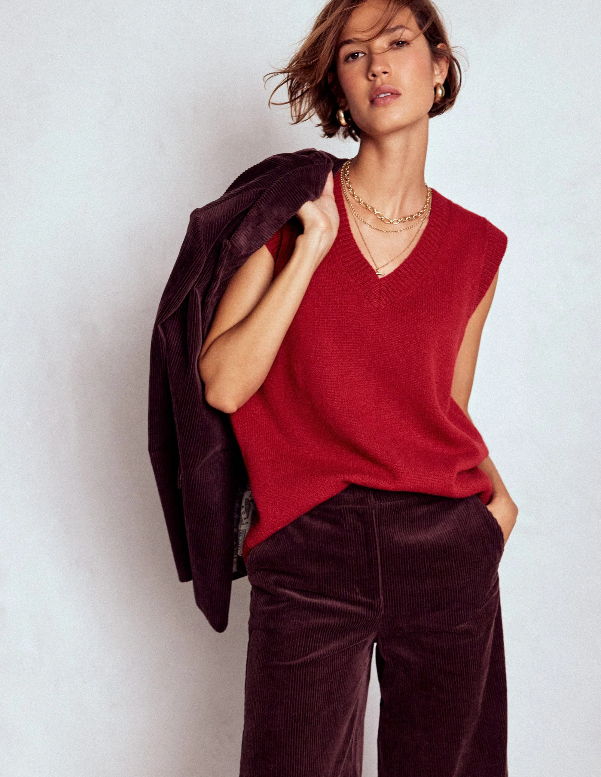 Marion Merino V-Neck Tank-Crimson Red | Boden UK