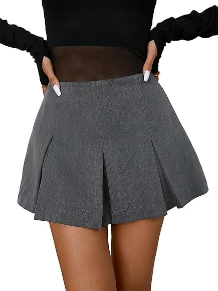Floerns Women's Casual Pleated Hem Mini Skirt School Uniform Short Skirts | Amazon (US)