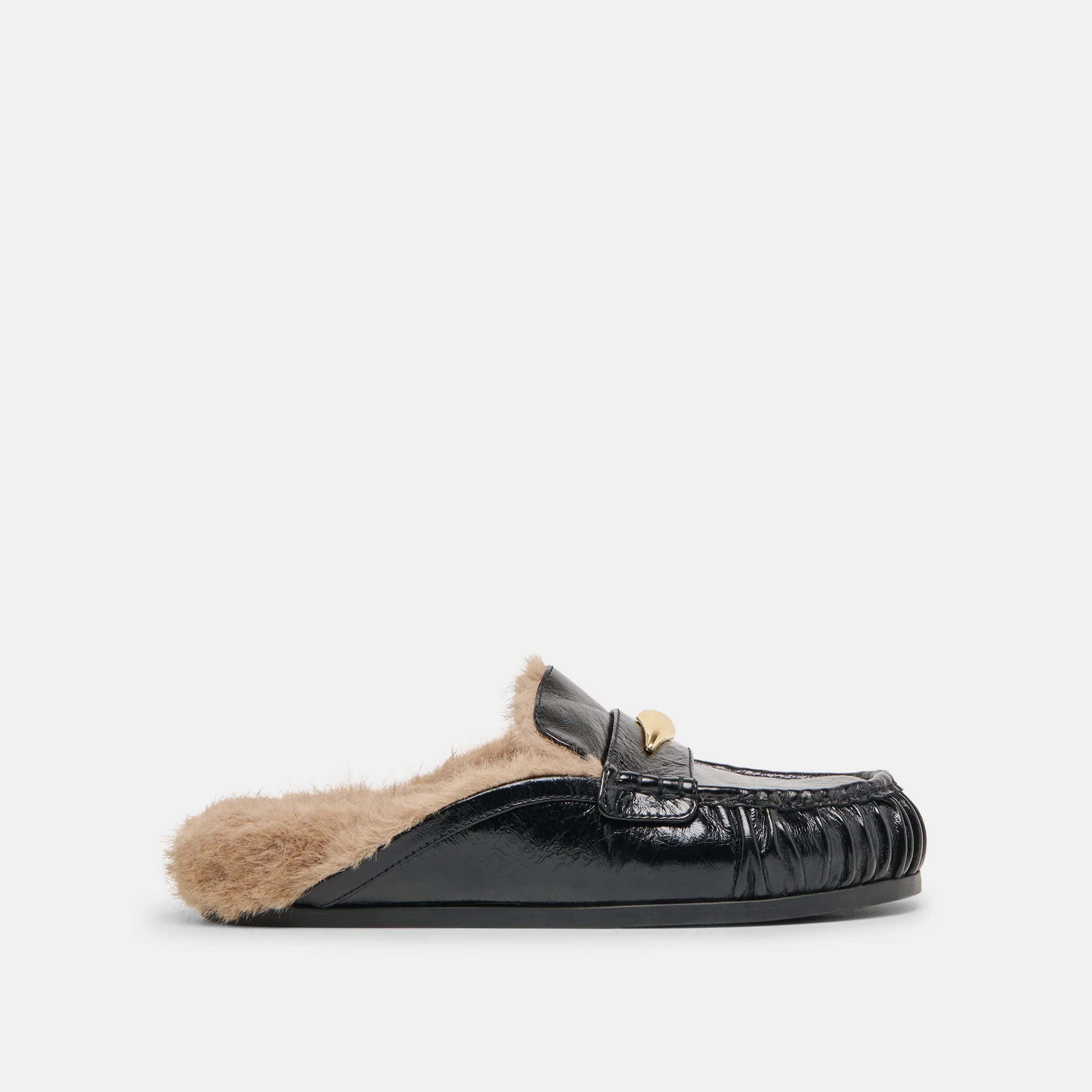 Jodero Plush Flats Black Leather | DolceVita.com
